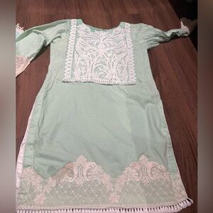 India Boutique Pastel Green Dress with Ivory Lace